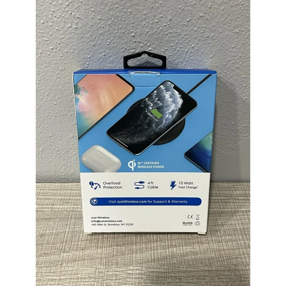 Just Wireless 10W Qi Wireless Charging Pad with 4ft TPU Charging Cable Black
